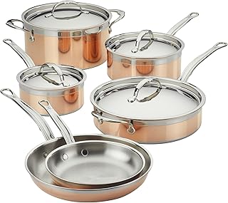 Hestan CopperBond Collection - 100% Pure Copper 10-Piece Ultimate Cookware Set, Induction Cooktop Compatible