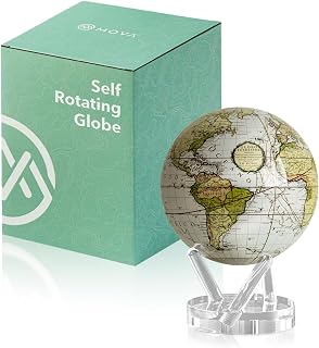 MOVA Self Rotating Globe, Antique Cassini White Signature (6") | solar powered globe, no batteries or cords, gift for geography lovers, premium kinetic display, office desk decor