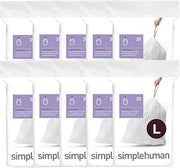 simplehuman Code L 200 Count Custom Fit Liners, Drawstring Kitchen Trash Bags, One-by-One Mess-Free Dispense, Extra Thick & Double Seamed, 50% PCR Plastic, 18 Liter / 4.7 Gallon, White