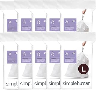 simplehuman Code L 200 Count Custom Fit Liners, Drawstring Kitchen Trash Bags, One-by-One Mess-Free Dispense, Extra Thick & Double Seamed, 50% PCR Plastic, 18 Liter / 4.7 Gallon, White