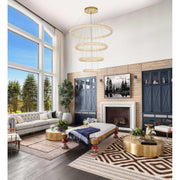 Bowen LED Chandelier Satin Gold by Lighting Design – Iron and Crystal, Satin Gold, Model 3800G41SG