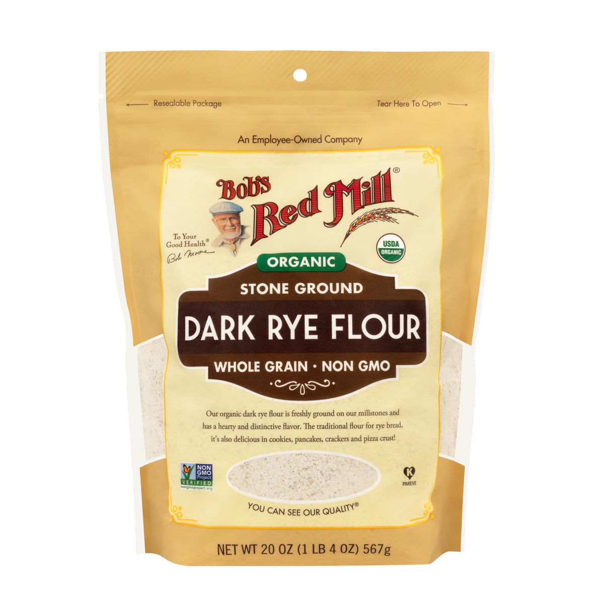 Bob's Red Mill OG Dark Rye Flour / 20 Ounce (Pack of 4) / Resealable Flours & Meals