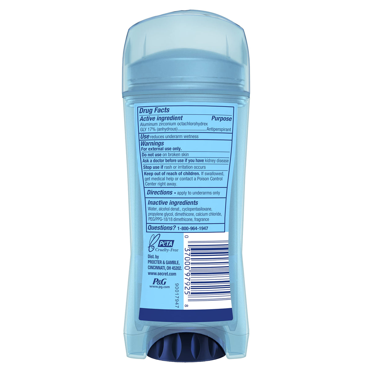 Secret BLUE / 3.4 Ounce (Pack of 3) / Unscented Antiperspirant Deodorant