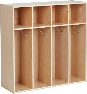 ECR4Kids Streamline 4-Section Toddler Coat Locker with Cubby Storage, Kids Furniture, Natural