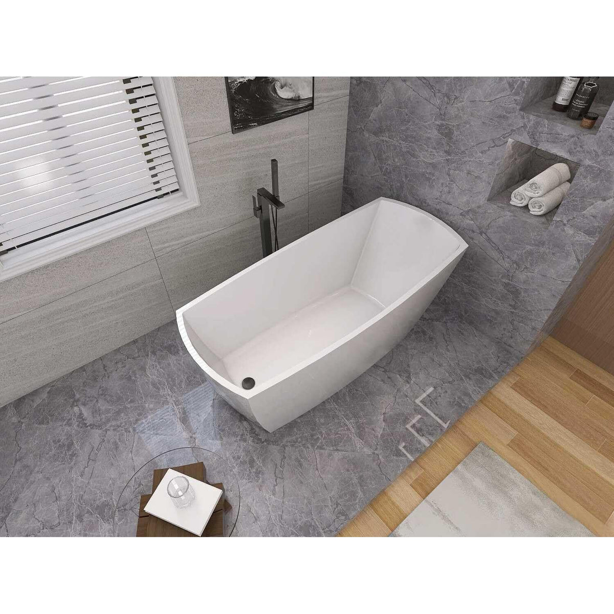 67" Soaking Single Slipper Bathtub - Glossy White/Black by Elegant Kitchen and Bath – Acrylic, White, Model BT21267GW-MBK