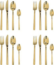 Mikasa Diseno Gold Cutlery Set, Polished Stainless Steel, Knives, Forks, Spoons, Teaspoons, Dishwasher Safe, 16pc Set for 4