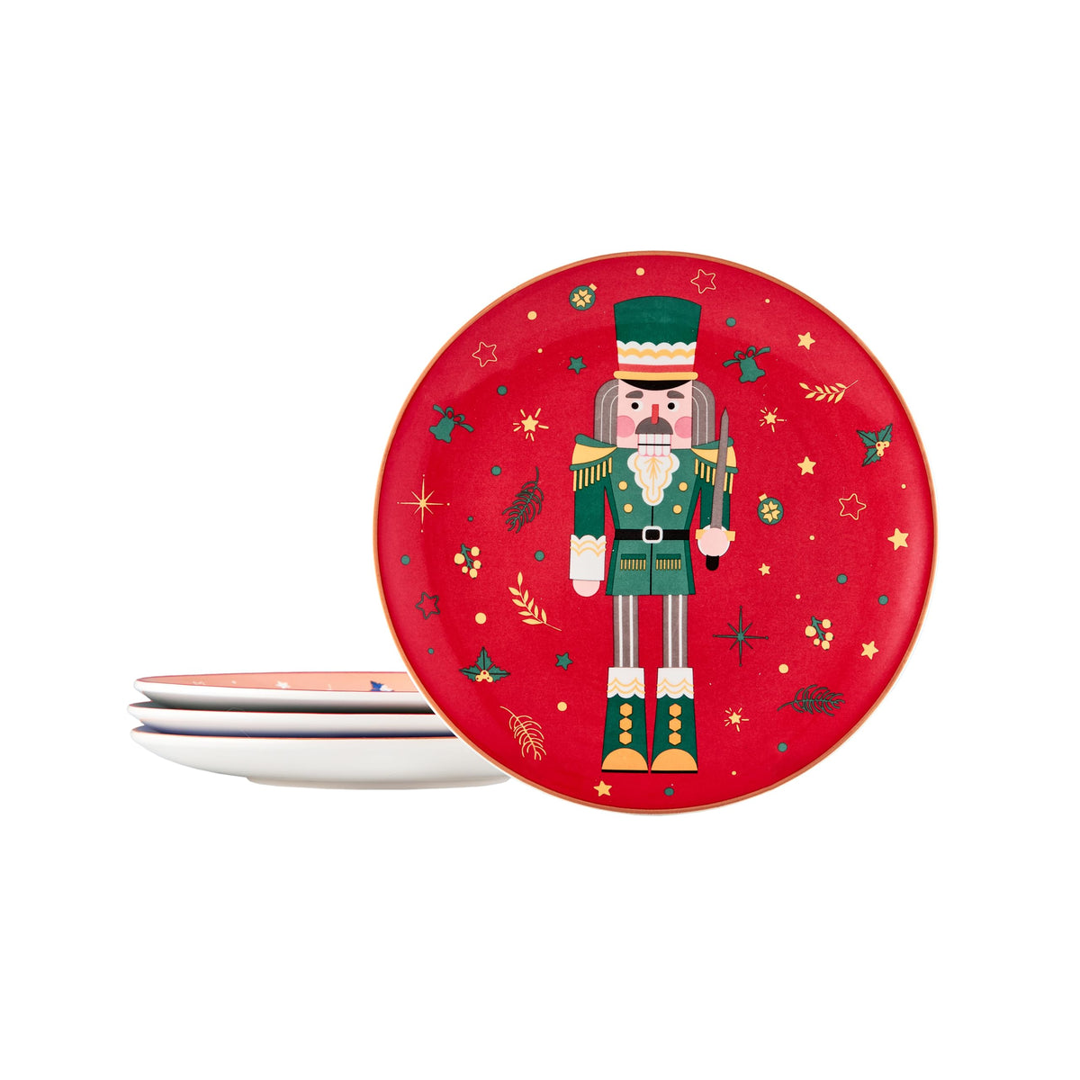 Bico Christmas Soldier Salad Plates, 8.75 Inch Ceramic, Set of 4