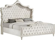 Furnifact Polyester Upholstered Queen Panel Bed with Headboard, Platform Bed Frame Queen Size Upholstered Bedframe Queen, Ivory/Camel