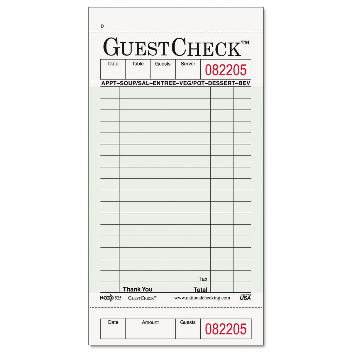 Guest Check Pad with Stub