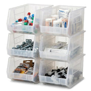Quantum Storage QUS260 Heavy-Duty Stackable Plastic Storage Bins for Workshop by QUANTUM STORAGE SYSTEMS – 18L x 11W x 10H, 1980.0 cubic_inches, Plastic, Clear, Pack of 4