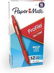Paper Mate Profile Retractable Ballpoint Pens Bold (1.4mm) Red 12 Count (Pack of 12)