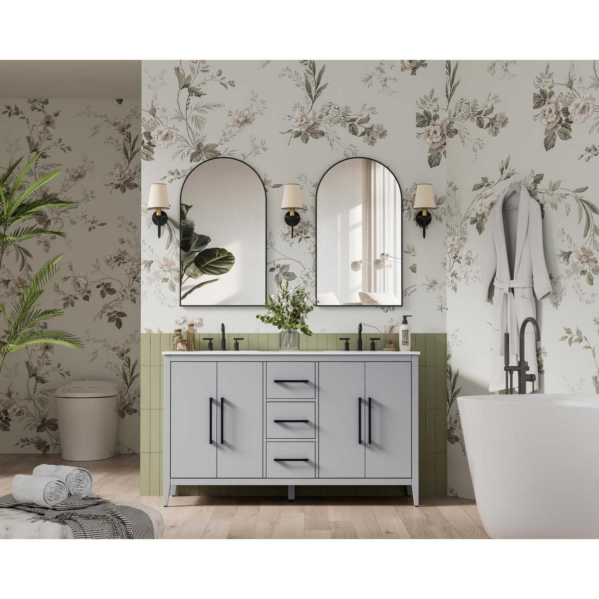 Grey Millie Bathroom Vanity by by Elegant Lighting – Solid wood and MDF, Gray, Model VF29360DGR