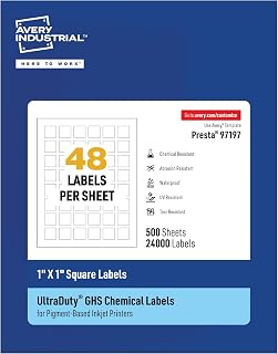 Avery UltraDuty® GHS Labels, Waterproof, 1 X 1" White Square Labels , 24000 Total, Use with Pigment Inkjet Printers