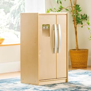 Guidecraft EdQ Kids' Play Kitchen Refrigerator for Toddlers - White: Wooden Kids' Kitchen Playset | Pretend Play Toy Fridge w/Ice Maker, Storage Cabinet & 2 Bins for Home, Playroom, Classroom