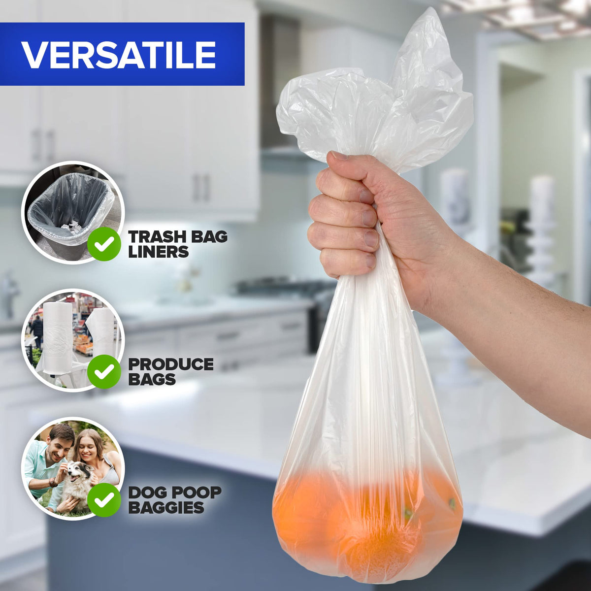 Clear 2 Gallon Trash Bag (200 Pack) Un-Scented Small Garbage Bags for Bathroom Can by Stock Your Home – 200 Pack, 2.0 gallons, Plastic, Clear, Pack of 200