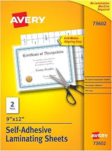 Avery Clear Laminating Sheets, 9" x 12", Permanent Self-Adhesive, 2 Self-Laminating Sheets, Great for Protecting Documents, Photos, and Signs More (73602)