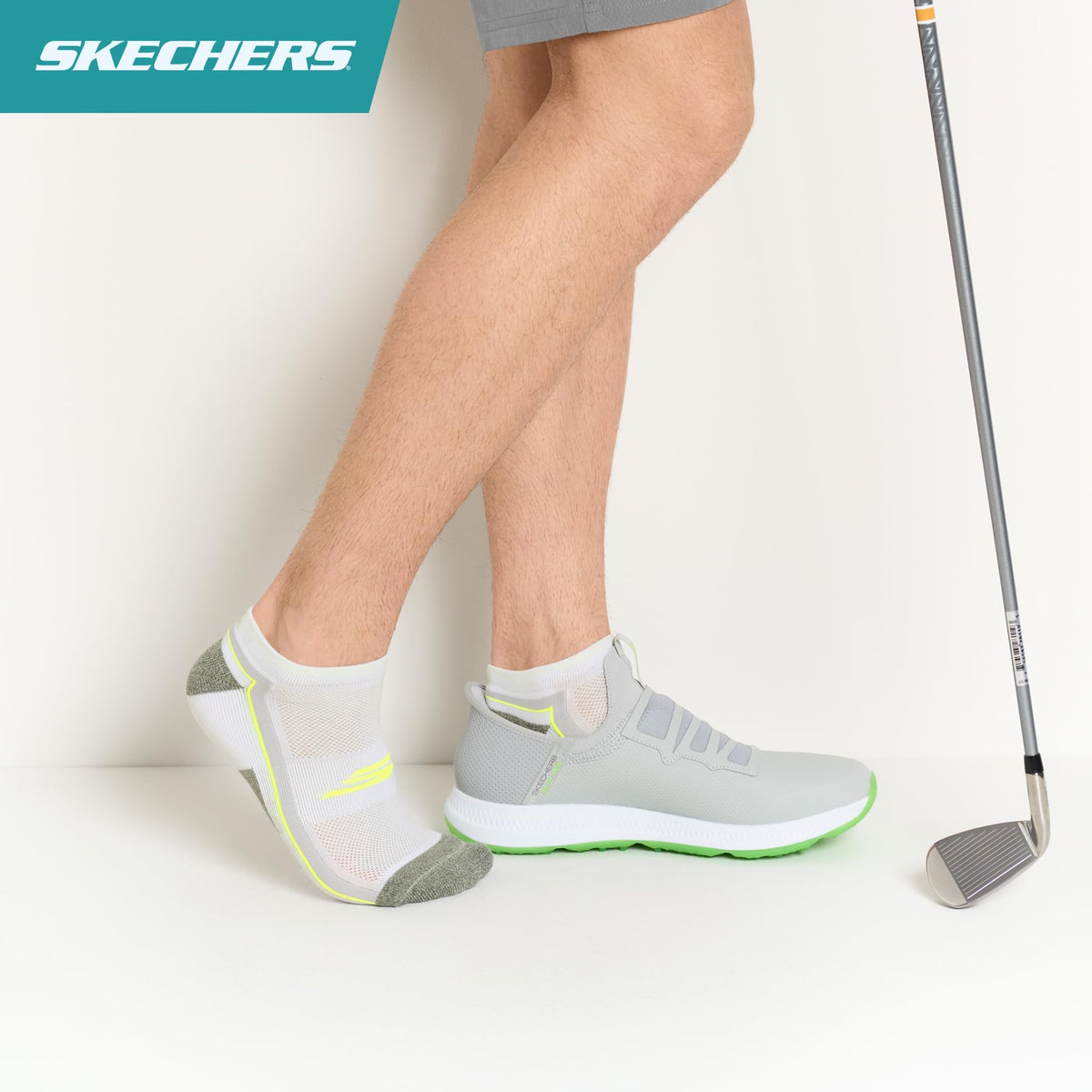 Men's 3-Pack Performance Golf Low Cut Socks by Skechers – Polyester Nylon Blend, Safety Yellow/White/Black, Model S114660HG