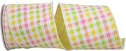 Reliant Ribbon Ribbon - Check Pastel Bright Seersucker Wired Edge Ribbon, Multi, 4 Inch, 10 Yards