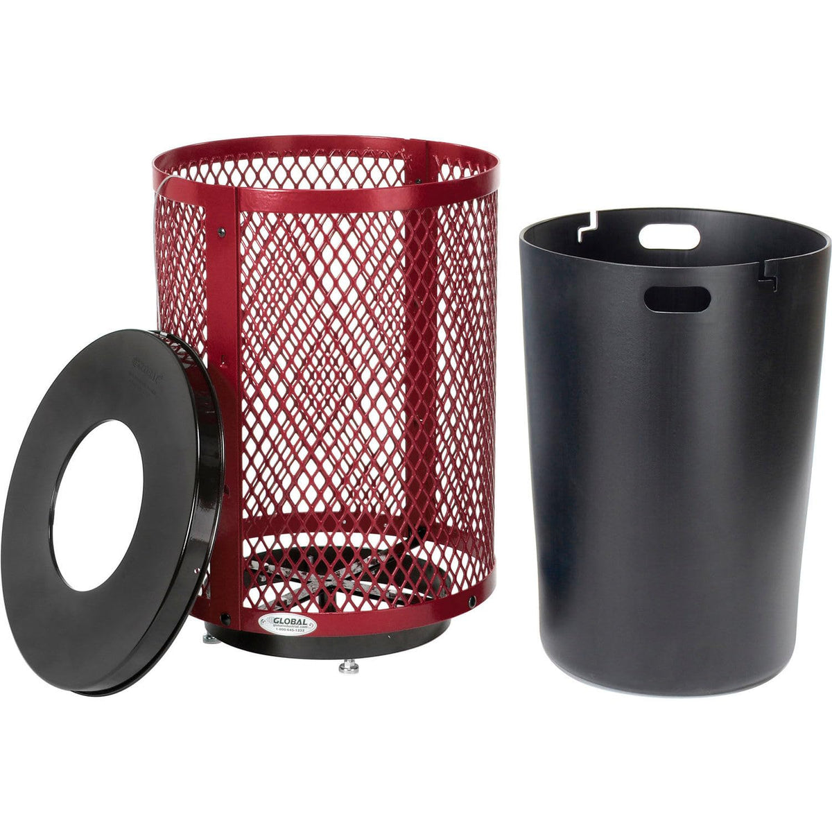 Outdoor Diamond Steel Trash Can by Global Industrial – Steel, Red, Model 261924RDD
