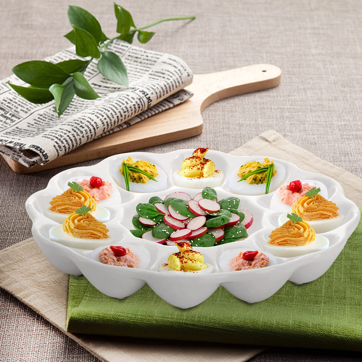 Hedume Ceramic Deviled Egg Tray, 12 Cup Capacity, White