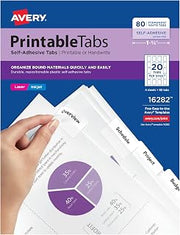 Avery Printable Self-Adhesive Index Tabs, 1-3/4" White, 1920 Tabs