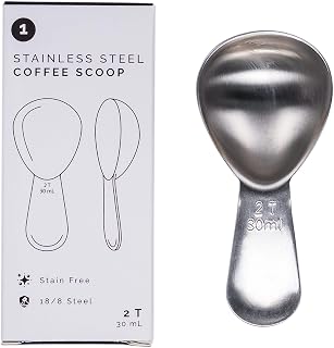 Planetary Design Coffee Scoop | 2 Tbsp | Brushed Steel, Ergonomic Handle | Stainless Steel | Fits inside Airscape Canisters (Brushed Steel)