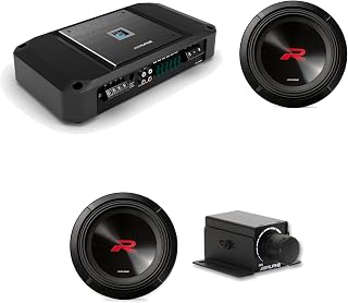Alpine R2-A150M Amp with Two R2-W12D2 12in Subs & Bass Knob | Hi-Res certified mono subwoofer amplifier with 2x 12 in dual 2-ohm 750W RMS subwoofers.