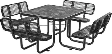 Global Industrial 46" Square Picnic Table with Backrests, Expanded Metal