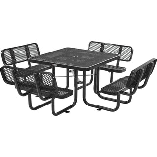 46" Square Picnic Table with Backrests by Global Industrial – 46" x 46" x 31.75", Expanded Metal, Green, Model 695965GN