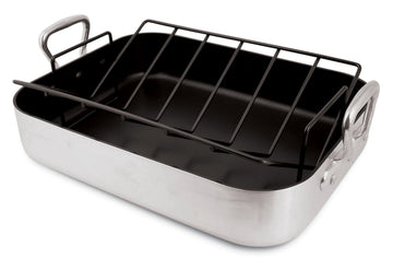 World Cuisine Non-Stick Roasting Pan with Non-Stick Rack by PADERNO – 15 3/4" x 12 1/2", Aluminum, Black, Model 563157-A4694740