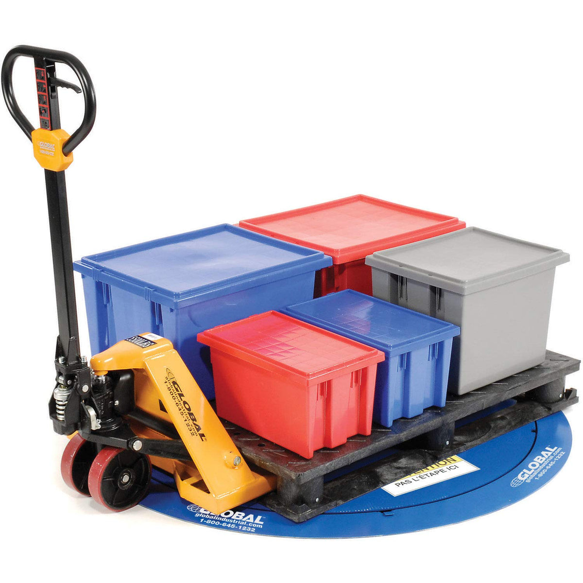 4000 Lb. Cap. Pallet Carousel & Skid Turntable by Global Industrial – 62"L x 62"W x 0.88"H, Alloy Steel, Blue, Model MT339