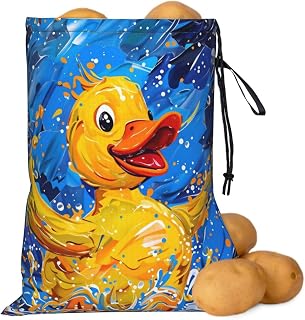 Rubber Duck Splash Food Storage Bag | Potato Onion Storage Bag,Vegetable Storage Bags,Garlic Potatoes Onions Keeper With Side Zipper For Pantry Kitchen