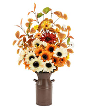 Obbsie Artificial Fall Flowers in Metal Pot, 22.5 Inch, Orange