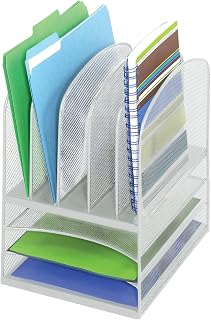 Safco Products 3266BL Onyx Mesh 5 Sorter, 3 Tray Desktop Organizer. Durable Steel Mesh Construction -3 Horizontal Trays. Multi-Use Ideal for Home Offices, Mail Rooms & Classroom, Silver