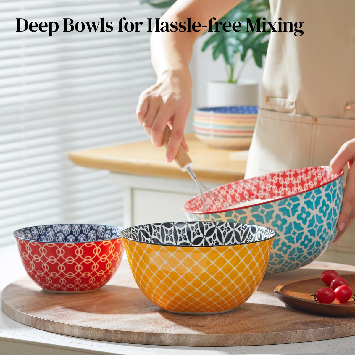 DOWAN Ceramic Mixing Bowls, 3.7 2 1 Quart Nesting Set, Coral Mix