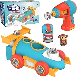 Educational Insights Design & Drill Bolt Buddies Race Car - Building Construction Toys for Toddlers 3-5, Toy Car Building Kit, Kids Tool Set with Electric Toy Drill, Toddler STEM Toys