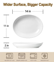 Gacoree Oval Serving Platters, Ceramic 14 x 11 Inch, Set of 2, White