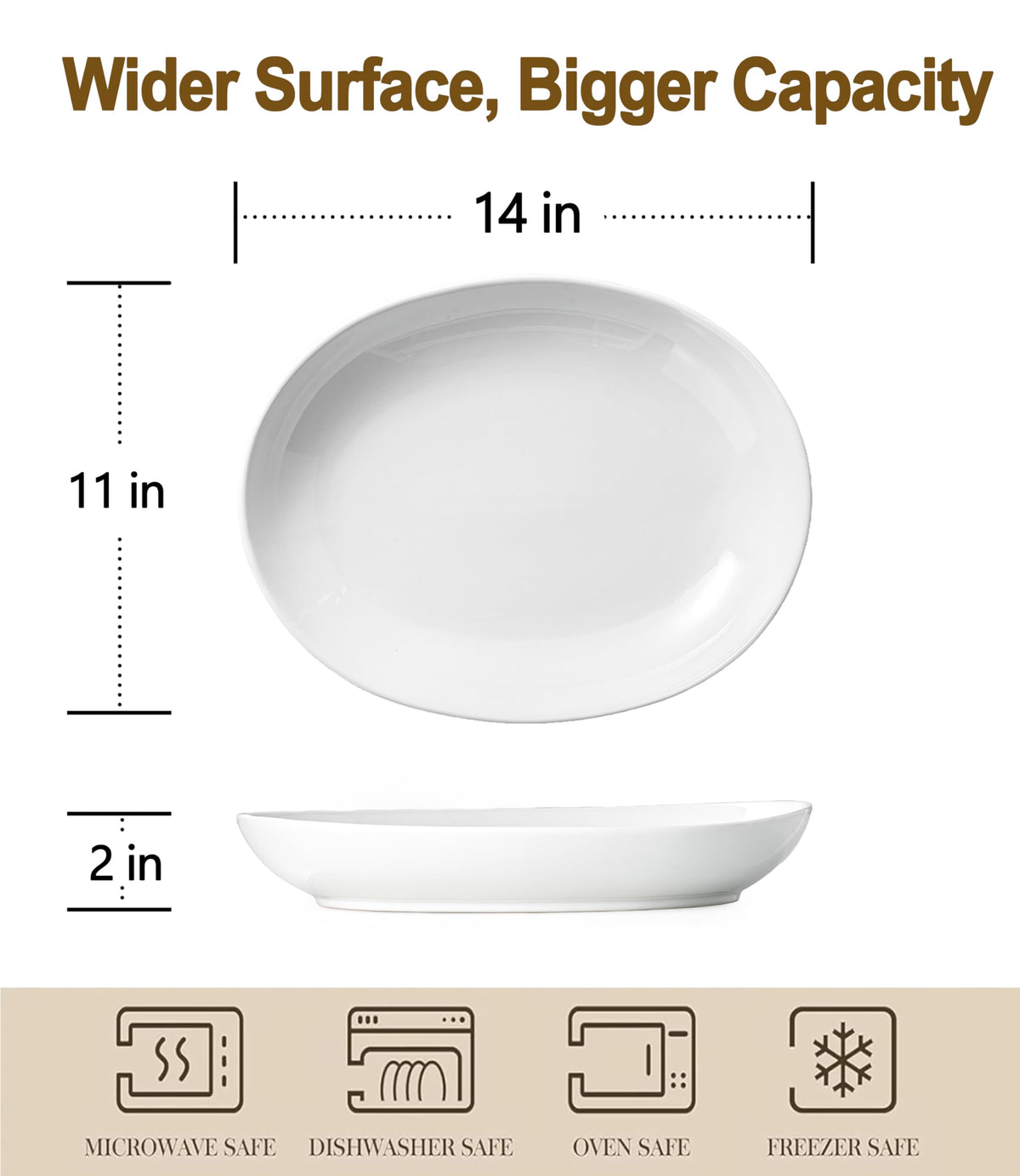 Gacoree Oval Serving Platters, Ceramic 14 x 11 Inch, Set of 2, White