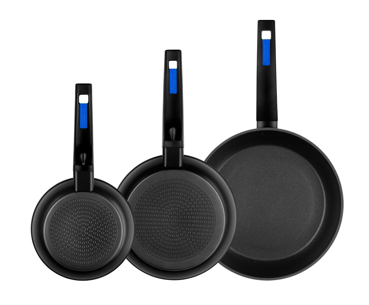Martin i Forged Aluminium Frying Pans by Monix – 28x44.50x16 cm, 2 liters, Aluminum, Black, Pack of 3