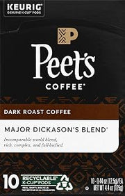 Peet's Coffee Coffee Pods, Dark Roast, Major Dickason's Blend, 10 K Cups