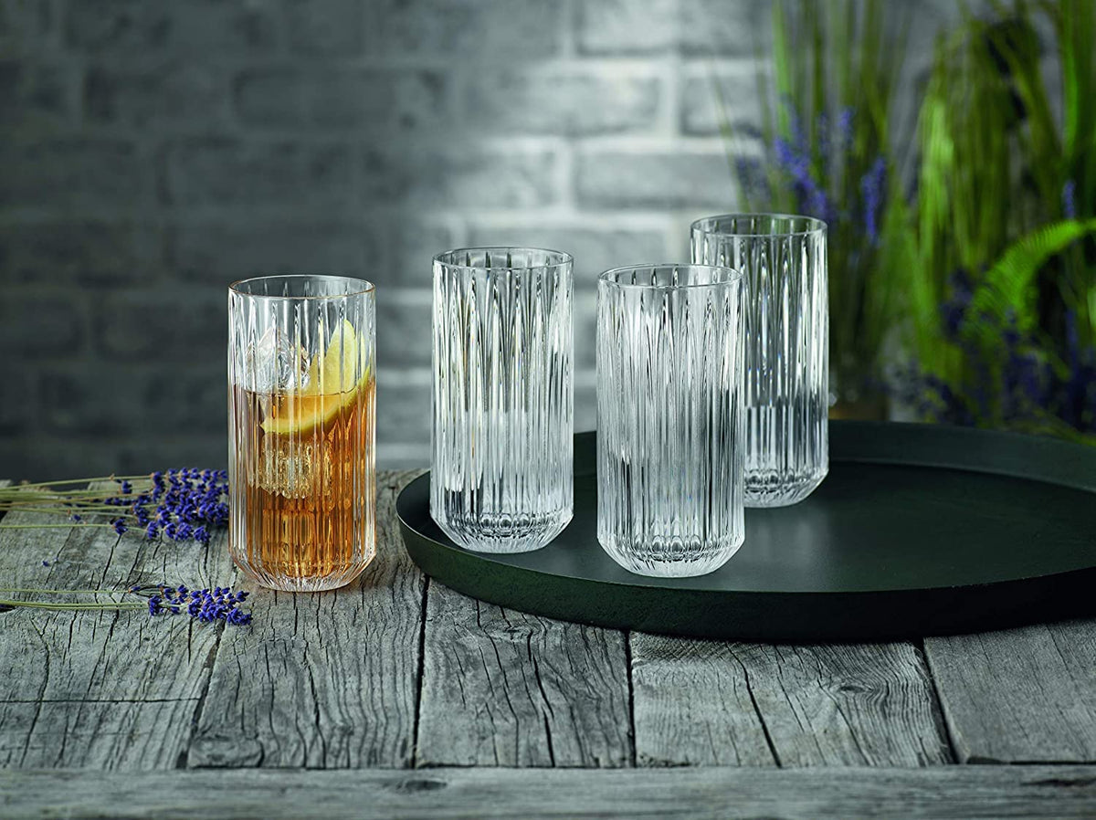 Jules Collection Long Drink Glasses by Nachtmann – 13 oz, 375 milliliters, Glass, Clear, Pack of 4