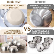 Umite Chef Nesting Mixing Bowls, Stainless Steel with Lids and Graters, 5 Piece Set in Khaki
