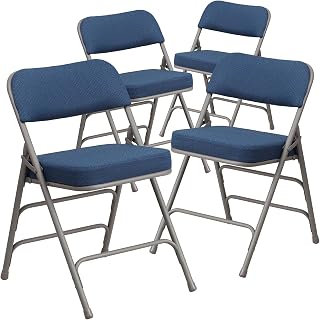 Flash Furniture 4 Pack HERCULES Series Premium Curved Triple Braced & Double Hinged Navy Fabric Metal Folding Chair | Triple Braced, Double-Hinged, Fabric Upholstery