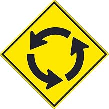 NMC Traffic Sign, Roundabout Graphic Sign, 30" X 30", Yellow, TM247K