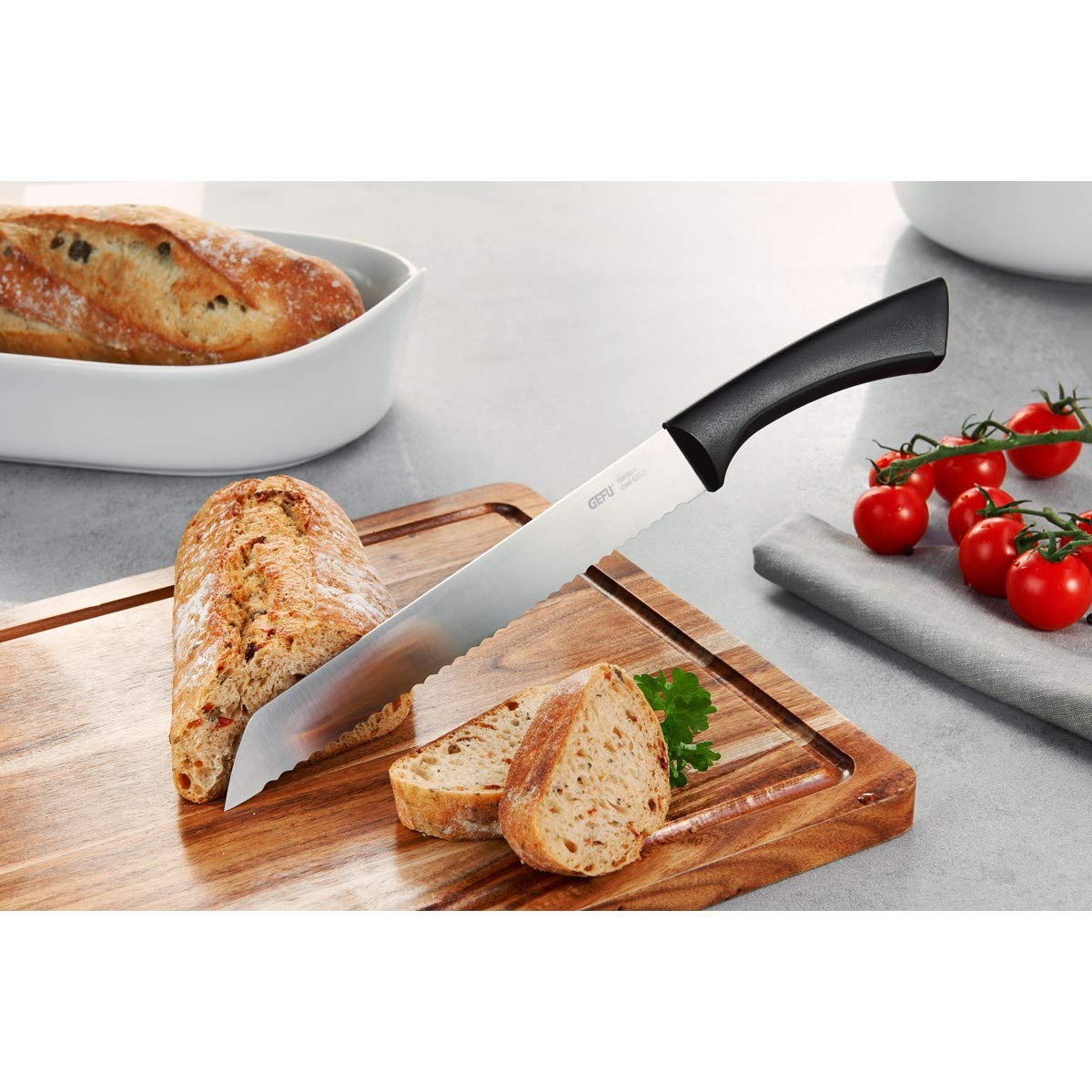 Senso Bread Knife by GEFU – 8.3", Stainless Steel, Black/Silver, Model 13880