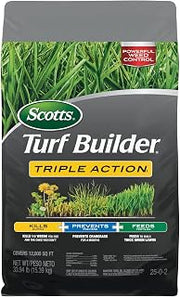 Scotts Turf Builder Triple Action1, 33.94 lbs. | Weed Control, Lawn Weed Killer, Crabgrass Preventer, and Grass Fertilizer for Lawns, Covers 12,000 sq. ft.