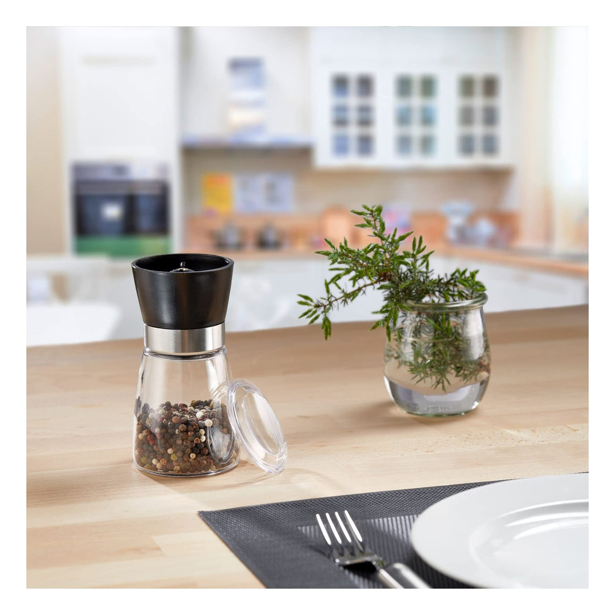 Spice Mill Display with Ceramic Grinder Glass/Ceramic/Plastic Transparent/Black/Silver by Westmark – 6 Stück, 190 milliliters, Glass, stainless steel, ABS, PE, PP, PS, ceramic