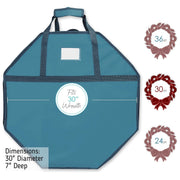 Hearth & Harbor Wreath Keeper, Hard Shell Container with Pockets, Blue 30 Inch
