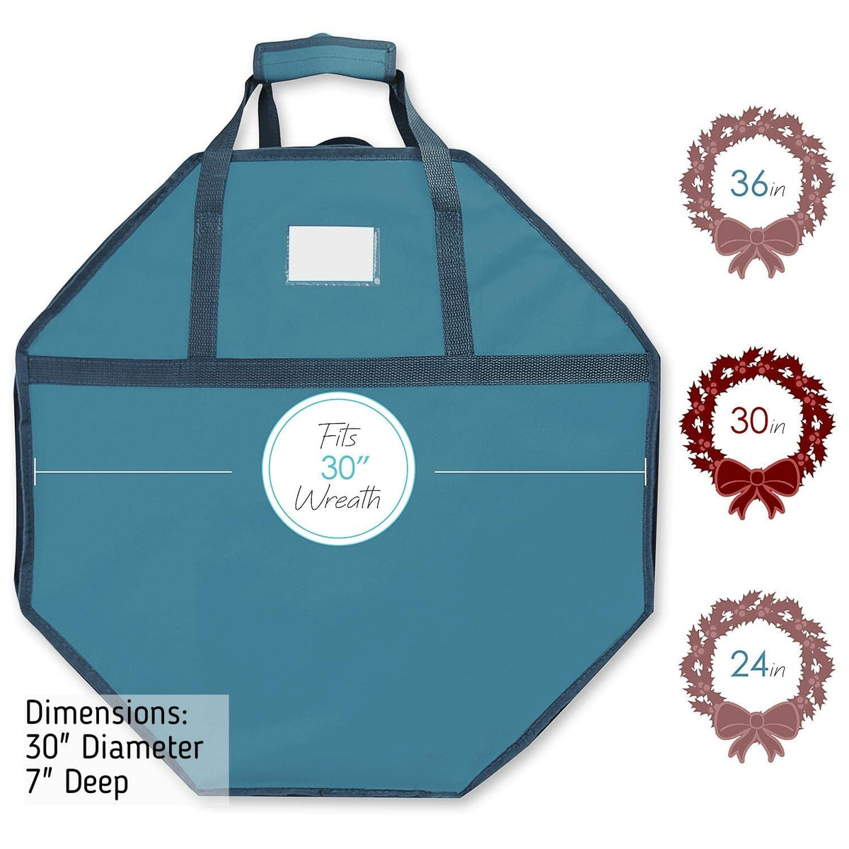 Hearth & Harbor Wreath Keeper, Hard Shell Container with Pockets, Blue 30 Inch