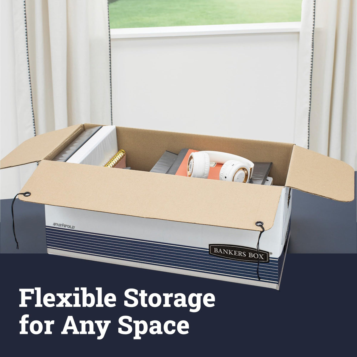 ® Stor/File™ 60% Recycled Storage Boxes by Bankers Box – True, Plastic, White/Blue, Pack of 12, Model 70504